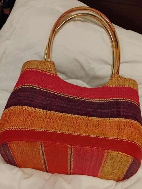 Forest of the World Handbags - Colorful Striped Woven Tote Bag with Gold Handles